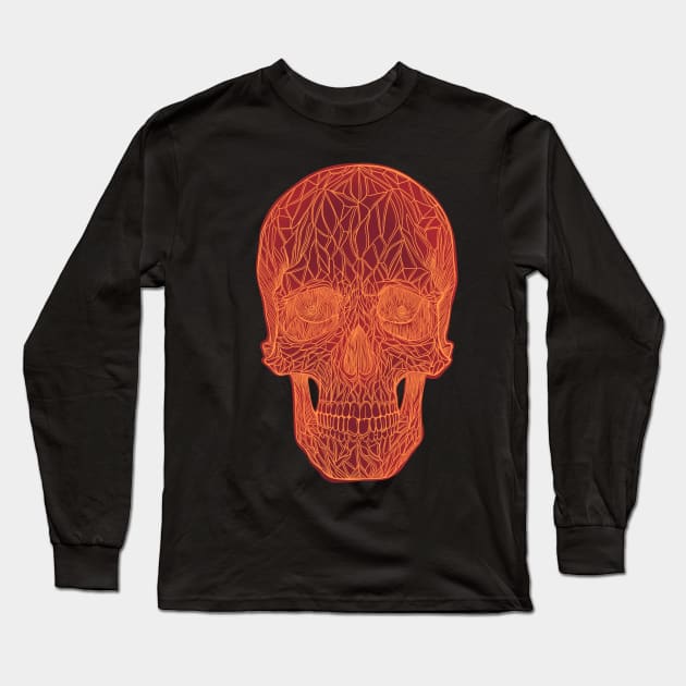 Stained glass skull - fire version, red with orange lines Long Sleeve T-Shirt by DaveDanchuk